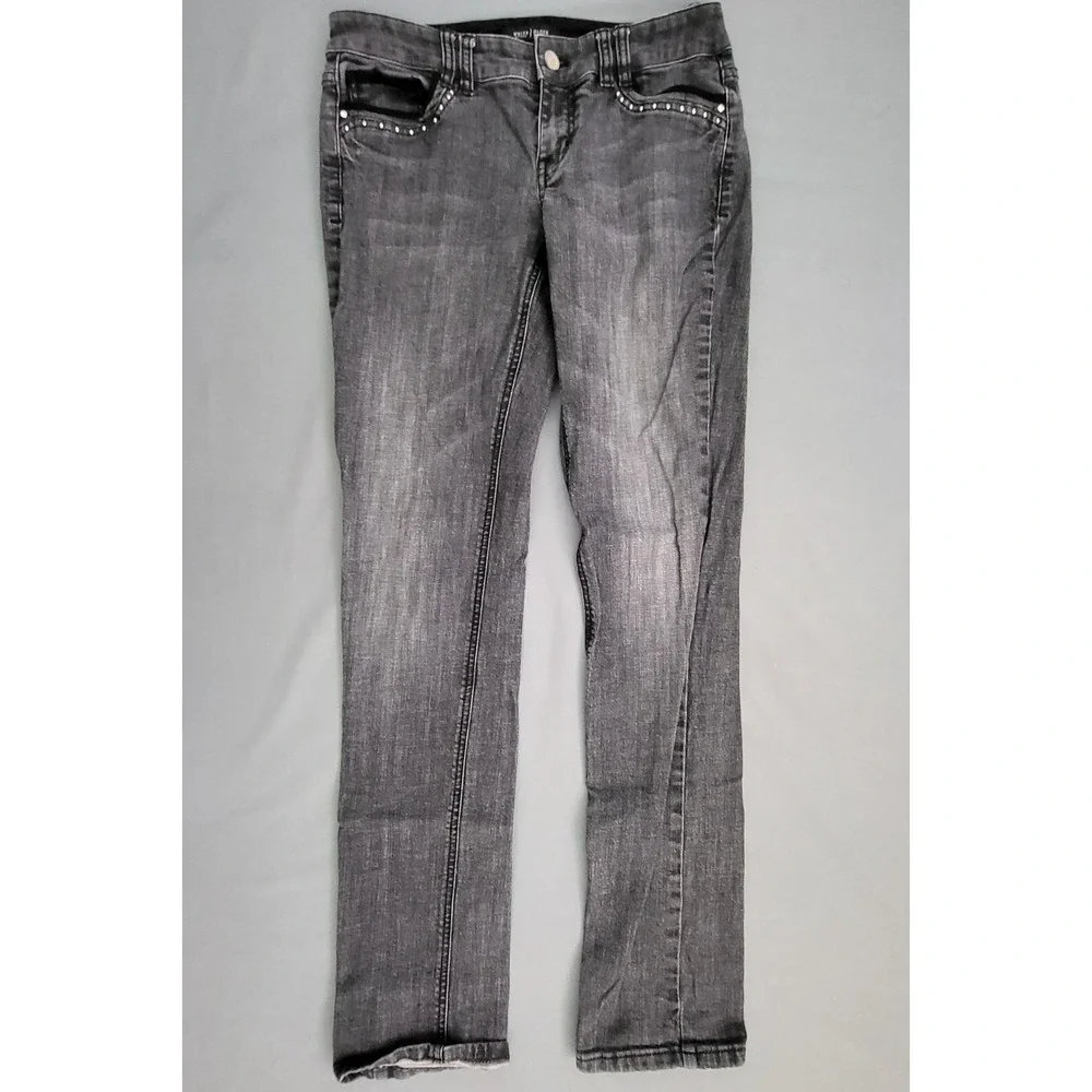 White House Black Market Blanc Slim Leg Gray Studded Jeans Womens 2R Embroidered